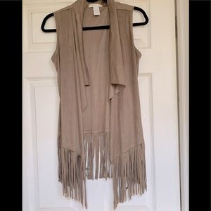 Tan Faux Suede Fringe Vest